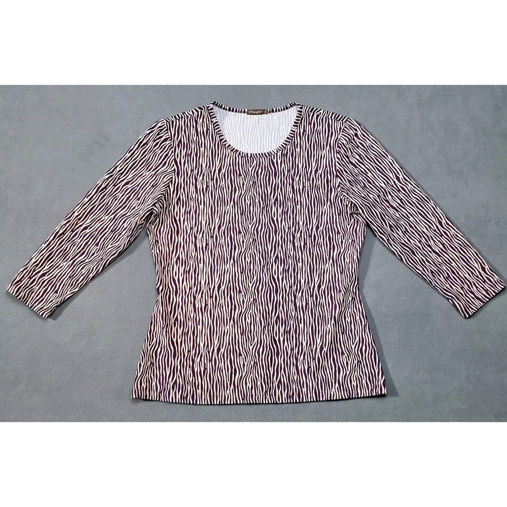 J McLaughlin Top Womens Small Purple White Animal Stripe 3/4 Sleeve Blouse